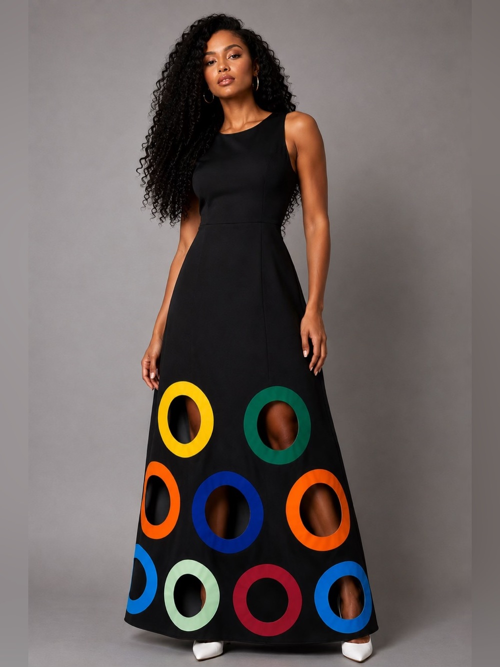 Black Maxi Dress with Colorful Ring Cutouts